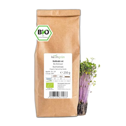 Keimgrün - 2x250g Bio Kohlrabi Microgreen Samen - 500g Kohlrabi Saatgut - Kohlrabisamen - Regelmäßig überprüfte Keimfähigkeit - Microgreens von Keimgrün
