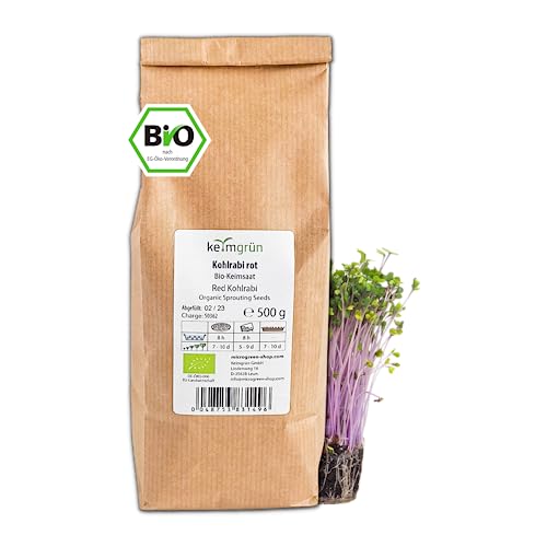 Keimgrün - Bio Kohlrabi Microgreen Samen - 500g Kohlrabi Saatgut - Kohlrabisamen - Regelmäßig überprüfte Keimfähigkeit - Microgreens von Keimgrün