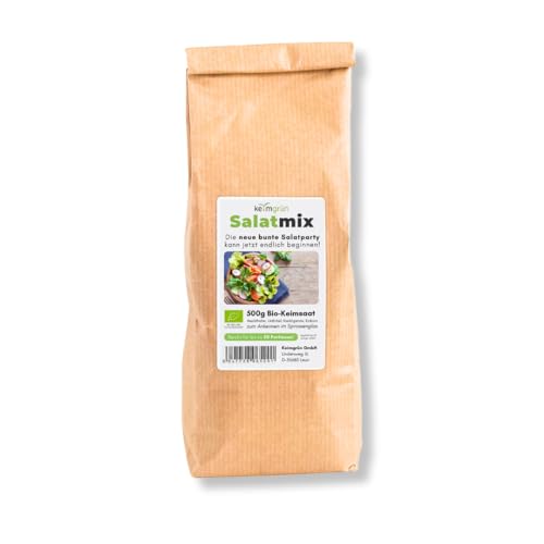 Keimgrün - Bio Sprossenmix Salat - 500g Saatgut-Mix aus Rettich, Mungobohnen, Radieschen und Linsen - Regelmäßig überprüfte Keimfähigkeit - Zum ergiebigen Anbau im Sprossenglas von Keimgrün