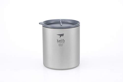 Keith Titanium doppelwandiger Becher mit Deckel, 600 ml, isoliert, leicht, für Abenteuer im Freien und den täglichen Gebrauch von Keith