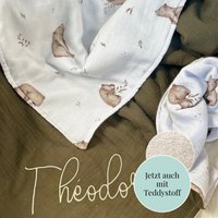 Personalisierte Musselin Babydecke Bären Waldtiere | Handgemachte Kuscheldecke Mit Namen Geschenk Geburt & Taufe Teddy Baumwolle Personalisierte Musselin Babydecke Bären Waldtiere | Handgemachte Kuscheldecke Mit Namen Geschenk Geburt & Taufe Teddy Baumwolle von Kejki
