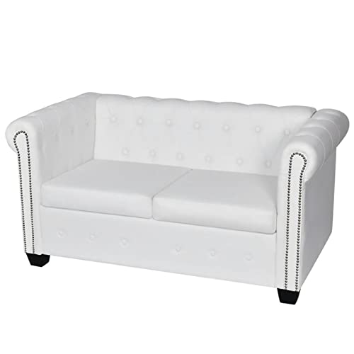 Keketa Chesterfield Sofa 2-Sitzer Sofagarnitur Couchgarnitur Sofa Couch für Wohnzimmer Sofa Wohnzimmer Lounge Rückenlehnensofa Kunstleder Weiß von Keketa