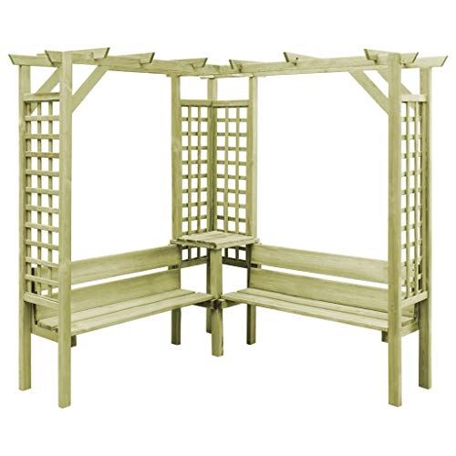 Keketa Eckpergola mit Bank Gartenbank Holzpergola Gartenbogen Rankgitter Rosenbogen mit Bank Rankhilfe für Kletterpflanzen Kiefernholz Imprägniert von Keketa