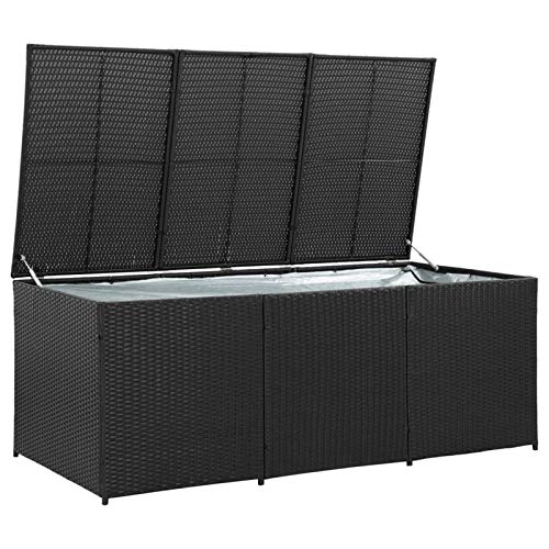 Keketa Gartenbox Auflagenbox Gartentruhe Aufbewahrungsbox Terrassenbox Gartenmöbel Garten Kissentruhe Mit Gasdruckfeder Poly Rattan 180x90x75 cm Schwarz von Keketa