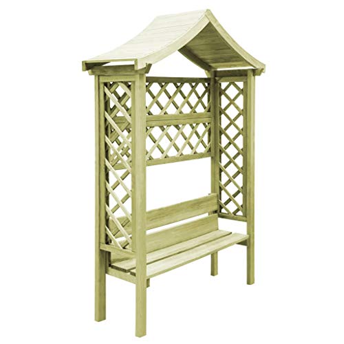 Keketa Gartenpergola mit Dach Rosenbogen mit Bank Gartenbank Garten Bank Gartenhaus Sitzbank Rosenbank Holzpergola Rankhilfe für Kletterpflanzen Kiefernholz Imprägniert von Keketa