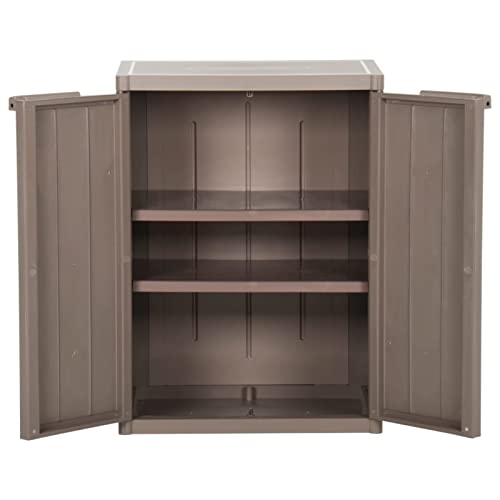 Keketa Gartenschrank Spindschrank Multifunktionsschrank mit 2 Ablagen Terrassenschrank Balkonschrank für innen und außen Braun 65x45x88 cm Rattan-Optik von Keketa