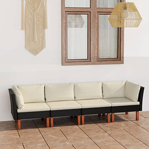 Keketa Gartensofa 4-TLG. Gartensofa mit Kissen Gartenmöbel-Set Terrassenmöbel Ecksofa Balkonmöbel Lounge Sofa Sitzgarnitur Gartenset für Garten Terrasse Balkon Schwarz Poly Rattan von Keketa