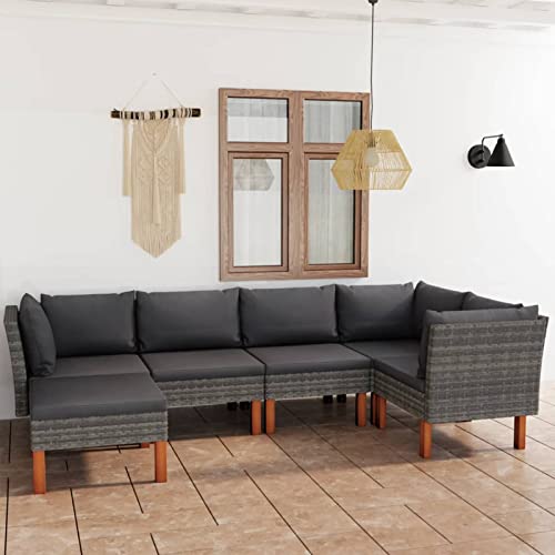 Keketa Gartensofa 6-TLG. Gartensofa mit Kissen Gartenmöbel-Set Terrassenmöbel Ecksofa Balkonmöbel Lounge Sofa Sitzgarnitur Gartenset für Garten Terrasse Balkon Grau Poly Rattan von Keketa