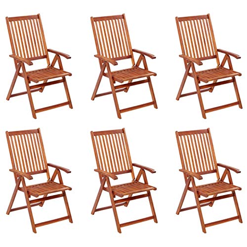 Keketa Klappbare Gartenstuhl 6 STK. Relaxstuhl mit verstellbar Rückenlehnen Sessel Balkonstuhl Klappsessel Klappsttuhl für Balkon Garten Terrasse Massivholz Akazie von Keketa