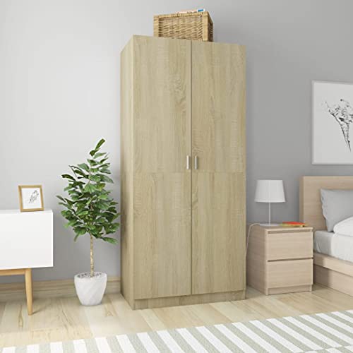 Keketa Kleiderschrank mit 2 Türen Garderobenschrank Schlafzimmerschrank Dielenschrank Garderobe Schrank mit Großen Fach für Schlafzimmer Sonoma-Eiche 90x52x200 cm Holzwerkstoff von Keketa