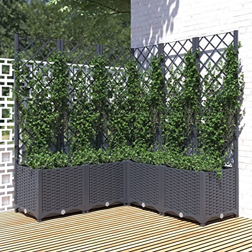 Keketa Pflanzkübel mit Rankgitter Spalier mit Pflanzkasten Blumenkasten mit Spalier Gartenspalier Rankgitter für Balkon Terrasse Garten Dunkelgrau 120x120x136 cm von Keketa