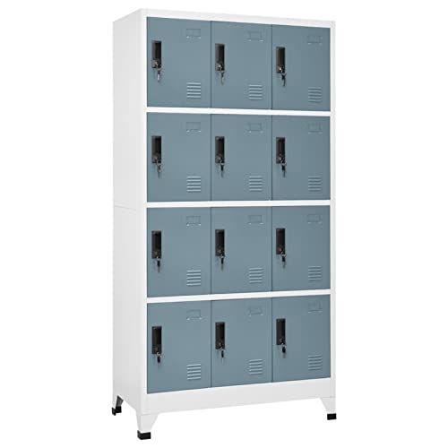 Keketa Schließfachschrank mit 12 Fächern Metallschrank Spind Umkleideschrank Lagerschrank Metallspind Kleiderschrank Mehrzweckschrank für Büro Wohnzimmer Hellgrau und Dunkelgrau 90x45x180 cm Stahl von Keketa