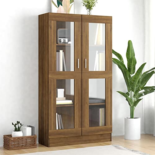 Keketa Vitrinenschrank Bücherschrank Aktenschrank Vitrine Schrank Büroschrank Standvitrine mit 4 Fächer Bücherregal Schrank für Wohnzimmer Büro Braun Eiche-Optik 82,5x30,5x150cm von Keketa