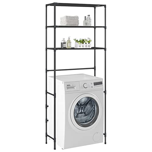 Keketa Waschmaschinen-Regal mit 3 Ablagen Überbau Regal für Waschmaschine Toilette Toilettenregal Badezimmerregal Multifunktionsregal Schwarz 69x28x169 cm von Keketa