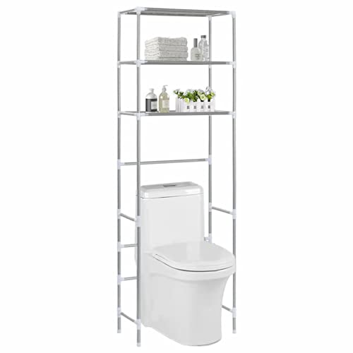 Keketa Waschmaschinen-Regal mit 3 Ablagen Überbau Regal für Waschmaschine Toilette Toilettenregal Badezimmerregal Multifunktionsregal Silber 53x28x169 cm von Keketa
