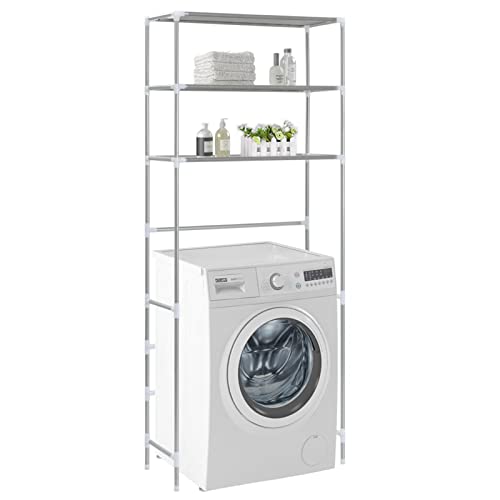 Keketa Waschmaschinen-Regal mit 3 Ablagen Überbau Regal für Waschmaschine Toilette Toilettenregal Badezimmerregal Multifunktionsregal Silber 69x28x169 cm von Keketa