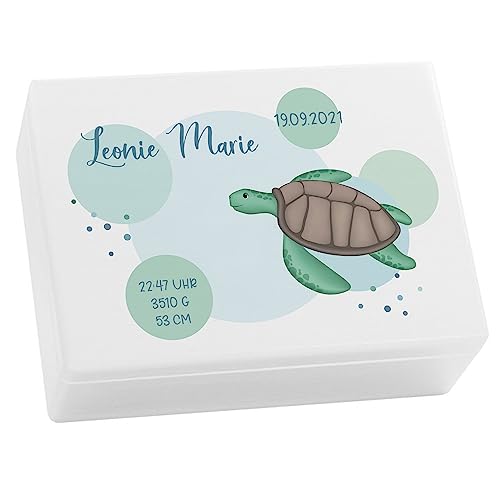 Kekskrone personalisierte Holzkiste mit Deckel - Ocean Serie - Wal Motiv - Weiß - ca. 40 x 30 x 14 cm - personalisierte Geschenke Baby - Aufbewahrungsbox Kinder - Taufgeschenke für Mädchen, FSC® von Kekskrone
