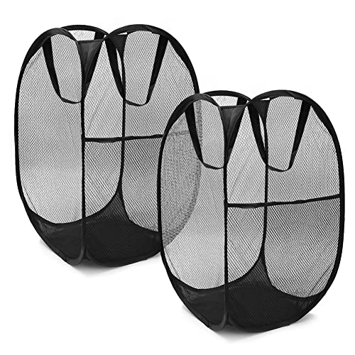 Wäschekörbe, 2er-Pack schwarze Wäschekörbe, Pop-Up-Wäschekorb mit großem Fassungsvermögen, faltbarer Netz-Wäschekorb mit Griffen zur Aufbewahrung von Kleidung, Spielzeug im Schlafzimmer, Badezimmer von Kelamayi