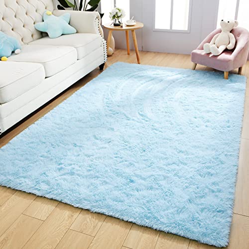 Kelarea Superweicher Shaggy-Teppich, flauschig, Schlafzimmerteppiche, 1.5x2.4 m, Babyblau, moderner flauschiger Plüsch-Teppich für Wohnzimmer, Wohnheim, dekorative Kinder, Kinder, Bodenteppiche von Kelarea