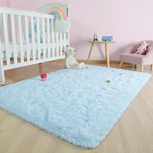 Kelarea Superweicher Shaggy-Teppich, flauschig, Schlafzimmerteppiche, 90x150 cm, Babyblau, moderner flauschiger Plüsch-Teppich für Wohnzimmer, Wohnheim, dekorative Kinder, Kinder, Bodenteppiche von Kelarea