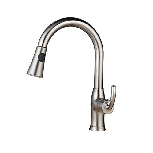 360°drehbar Niederdruck Spültisch Armatur Wasserhahn mit ausziehbar 2 Strahlarten | Einhebel-Küchenarmatur | gebürsteter Edelstahl von Kelelife