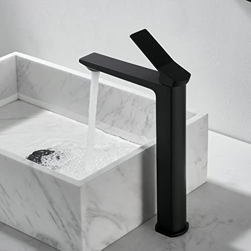 Kelelife Badarmatur - Wasserhahn Bad Einhand-Waschtischbatterie, Schwarz Matt, Hoher Wasserhahnauslauf von Kelelife