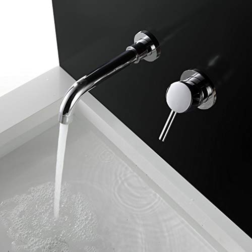 Einhebel- Waschtischarmaturen Wasserhahn Wandhalterung Mischbatterie für Badezimmer, Polierter Chrom von Kelelife
