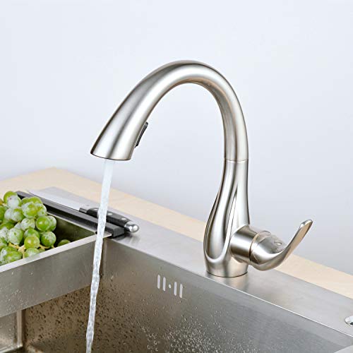 Küchenarmatur - Wasserhahn Küche Einhand-Spültischbatterie mit Herausziehbarer Dual-Spülbrause, Gebürstetes Nickel/Mattes Finish von Kelelife