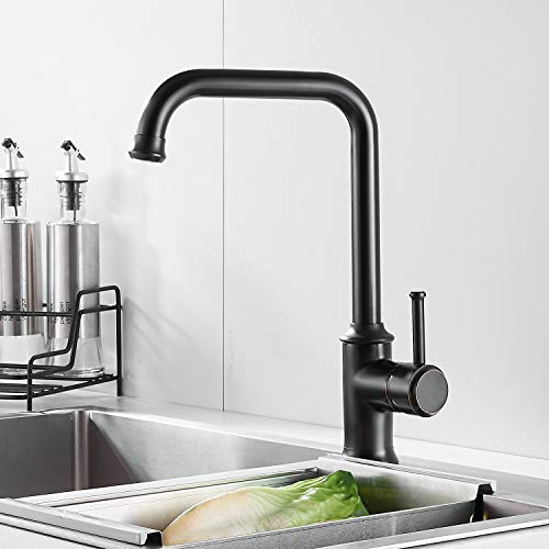 Küchenarmatur, Schwarz, 360 ° Drehbare Wasserhahn Küche aus Messing- von Kelelife