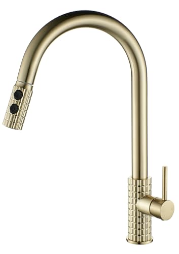 Wasserhahn Küche Küchenarmatur Gold, Hochdruck Küchenarmatur mit Herausziehbarer Brause Ausziehbar, 360° Mischbatterie Schwenkbar Spültischarmatur ﻿ von Kelelife