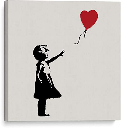 Keliour Banksy auf Leinwand, Mädchen mit einem Ballon, Street Art Graffiti-Wandgemälde für Wohnzimmer, Schlafzimmer, Büro, 45 x 45 cm/17,7 "x 17,7" Innenrahmen von Keliour