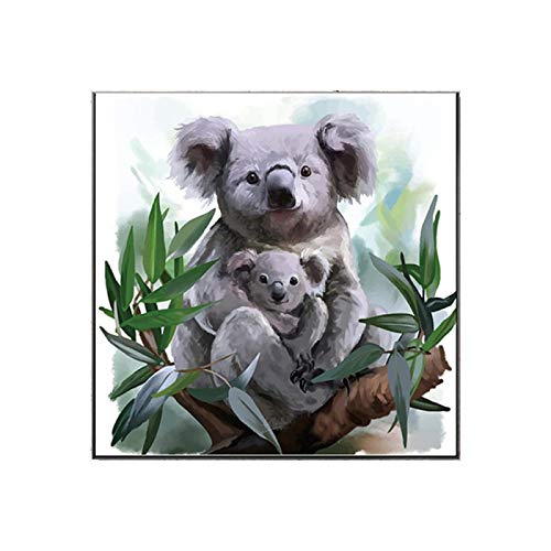 Leinwand Malerei Tiere Natur Niedlicher Koala und Koala Baby Poster Wandkunst Bild für Kinderzimmer Dekoration 80x80cm / 31,5"x31,5 Kein Rahmen von Keliour