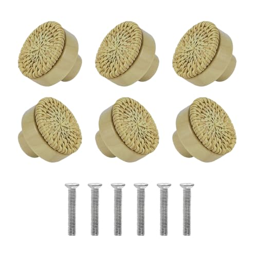 Kelisdi 12 gewebte Rattan-Holzgriffe, einfach zu installieren, Schrankgriff, Schubladengriff-Set für Kommoden, bringt Wärme in jeden Raum, Vintage-Möbel-Hardware von Kelisdi