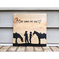 Bemalte Kiefer 11 X 3 cm - Gott Gab Mir Dich Reiten Cowboy Paar Holz Wand Kunst Schild Hängen Dekor Bemalte Kiefer 11 X 3 cm - Gott Gab Mir Dich Reiten Cowboy Paar Holz Wand Kunst Schild Hängen Dekor von KelissaShea