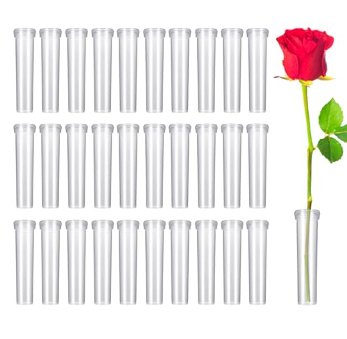 Kellegour 100Stück Blumenröhrchen Kunststoff mit Silikonkappe,Blumen Wasserröhrchen mit Kappen,Orchideenröhrchen mit Kappen Kunststoff,72x18mm Blumenröhrchen für Blumenarrangements,Rosen,Nelken von Kellegour