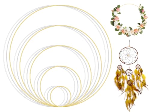 Kellegour 15 Stück Metallringe,Metallringe zum Basteln,Metallringe Drahtringe,(5cm/10cm/15cm/20cm/25cm),Metall Ringe Hoops für DIY Traumfänger Ringe,Floristik,Hochzeitskranzdekor,Wandbehang von Kellegour