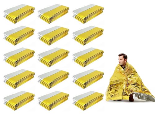 Kellegour 15Stück Rettungsdecke Gold Silber Stark,Erste Hilfe Decke hochwertig,Multifunktional Rettungsfolie für Erste-Hilfe-Decke 140*210cm,Wasserdicht/Winddicht,für Wandern,Camping,Skifahren,Maratho von Kellegour