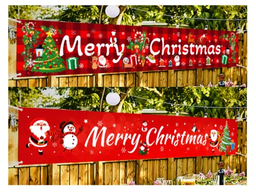 Kellegour 2 Stück 300*50cm Merry Christmas Banner,Weihnachtsdeko Garten Banner,Weihnachtsbanner Balkon,Große Frohe Weihnachten Banner,für Yard,Garten,Veranda,Zaun,Wand Laden,Wandanhänger(zwei Stile) von Kellegour