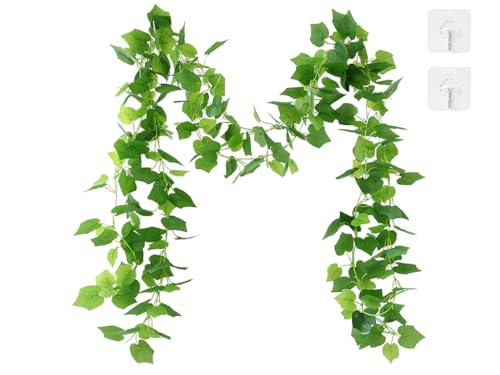 Kellegour 2 Stück Künstliche Girlande Pflanze,Efeu Eukalyptus Girlande,Hängend Grüne Blätter Deko,Efeu künstlich Girlande für Hochzeit,Party,GartenTerrasse,Zimmer,Wand,2.4M von Kellegour