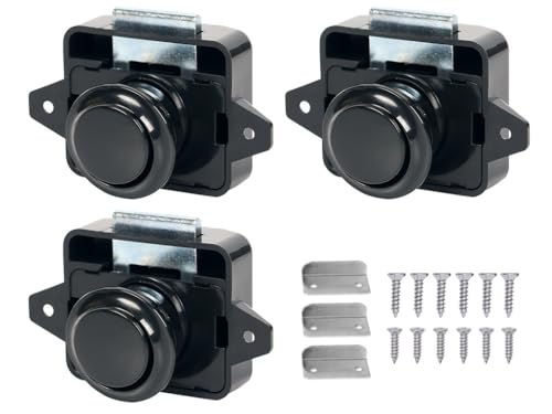Kellegour 3 Pcs Push Lock,Push Button Lock,Push Button Catch Door Lock,Cabinet Lock Catch,Push Button Catch,Push Lock Button Catch,für Schublade,Schrank,Wohnmobil,Schiff (Schwarz) von Kellegour