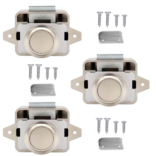 Kellegour 3 Pcs Cabinet Lock Catch,Push Button Catch Door Lock,Wohnmobil Möbelschloss,für Schublade,Schrank,Wohnmobil,Schiff (Beige) von Kellegour