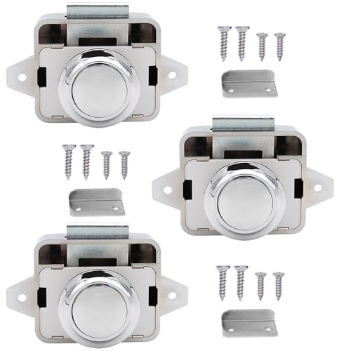 Kellegour 3 Pcs Cabinet Lock Catch,Push Button Catch Door Lock,Wohnmobil Möbelschloss,für Schublade,Schrank,Wohnmobil,Schiff (Silbrig) von Kellegour