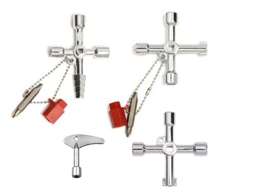 Kellegour 4 pcs Universalschlüssel,4 Wege Multifunktionale Utilities Schlüssel,Vierkantschlüssel,Multifunktionale Schaltschrankschlüssel für Wasser,Strom,Stromzähler,Heizkörper,Aufzüge usw,Silber von Kellegour