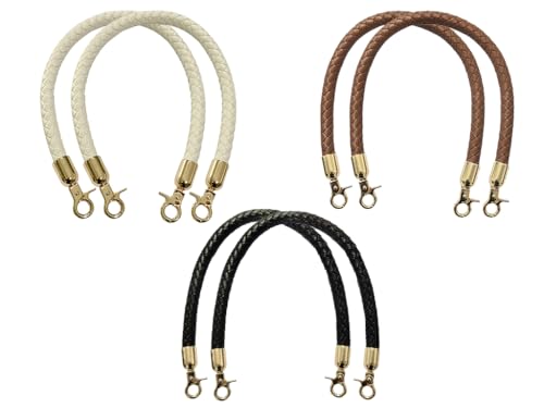Kellegour 6 Stück PU Leder Taschengriff, Geflochtene Geldbörsenriemen Ersatz, 30CM Handtaschengriffe Aus PU-Leder mit Metallhaken für DIY Tasche/Handtaschen Zubehör (3 Farbe) von Kellegour