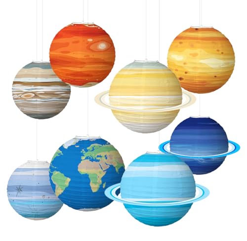 Kellegour 8 Stück Planetenlaternen Dekoration,Planeten Papier Laternen,Solarsystem Planeten Laternen,Hängende Planeten Papier Laterne für Geburtstagsfeier Dekorationen,Kinder Thema Party(30x30cm) von Kellegour