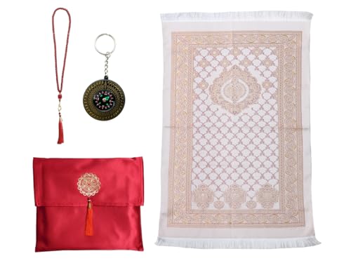 Kellegour Islamische Gebetsmatte,Gebetsteppich Set,Gebet Teppich Matte,Reise-Gebetsmatte Islam für Frauen Männer,Prayer Mat,Reise Gebetsteppich Muslim Mit Perlen,Kompas,Ramadan-Geschenk (Rot) von Kellegour