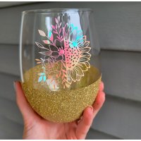 Sonnenblumen Weinglas - Florales Stielloses Glitzer Weinbecher - Sonnenblume - Weingeschenk - Holographic von KellieHCrafts