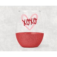 Valentinstag Xoxo - Glitzer Weinglas - Weinbecher - Herz - Geschenk - Liebe - Stielloses Weinglas von KellieHCrafts