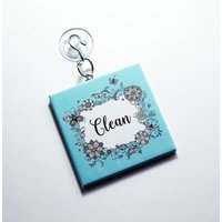 Blaues Spülmaschinenschild, Schild Mit Saugnapf, Arbeitet Auf Edelstahl, Clean Schild, Dirty Küchenschild, Floral, Blumen | 7335 von KellysMagnets