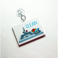 Spülmaschinenschild, Geschirr Im Waschbecken, Clean Schild, Dirty Küchenschild, Schild Mit Saugnapf, | 7462 von KellysMagnets